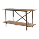 Table d'appoint industrielle avec cadre en métal et plateau en bois et plateforme amovible.