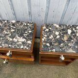 Pair of bedside table night art deco style elm and marble magnifying glass