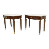 Pair of Neoclassical Style Marble and Mahogany Bedside Tables