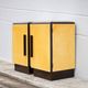 Pair of lacquered wood nightstands with brand plate, vintage bedside table, bedroom furniture
