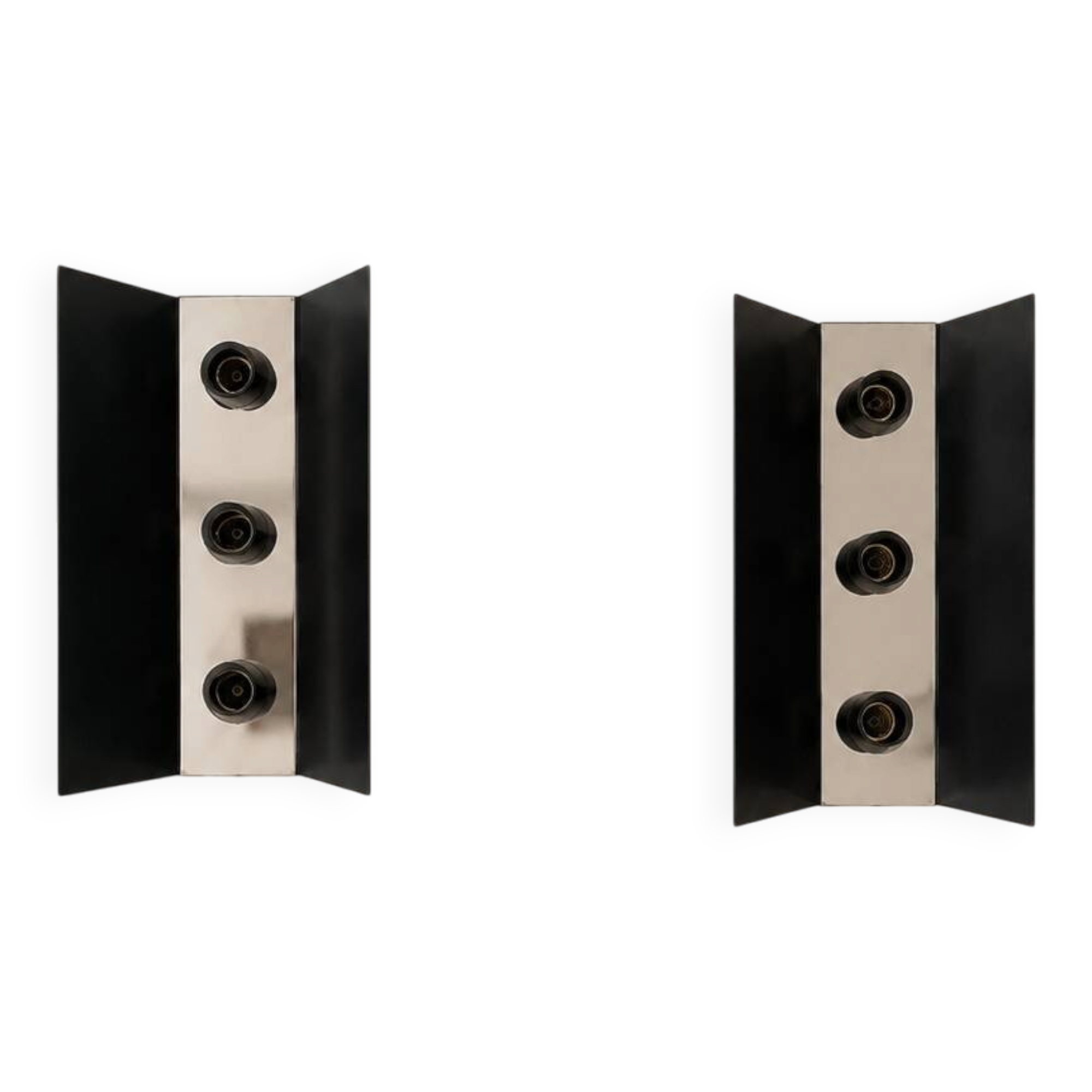 Pair of vintage wall sconces, black metal and chrome, France, 1970.