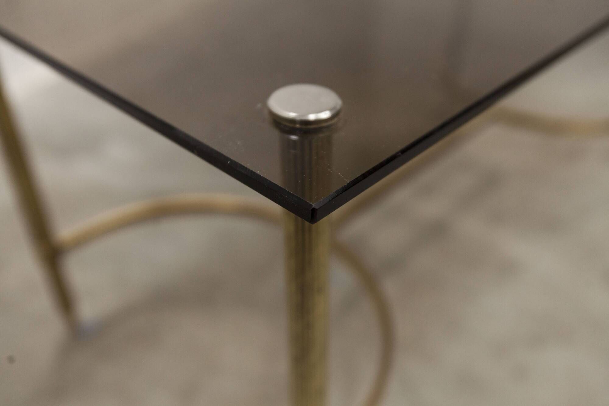 Gold brass coffee table with smoked glass 1970