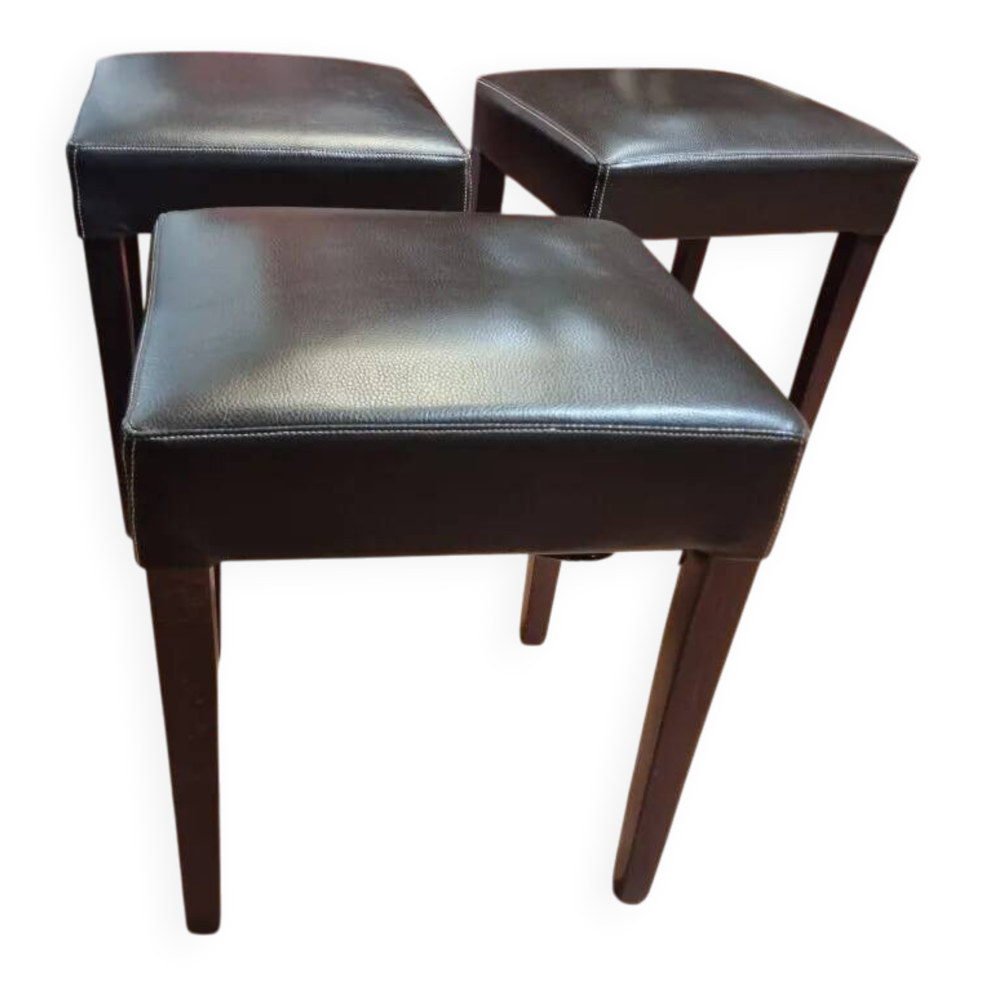 Brown leather square stool with wooden legs – padded seat