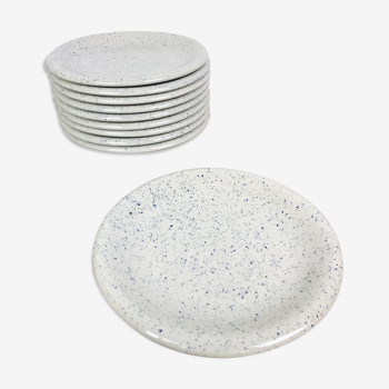 Set of 10 dessert plates - Sandstone speckled with blue - Tulowice