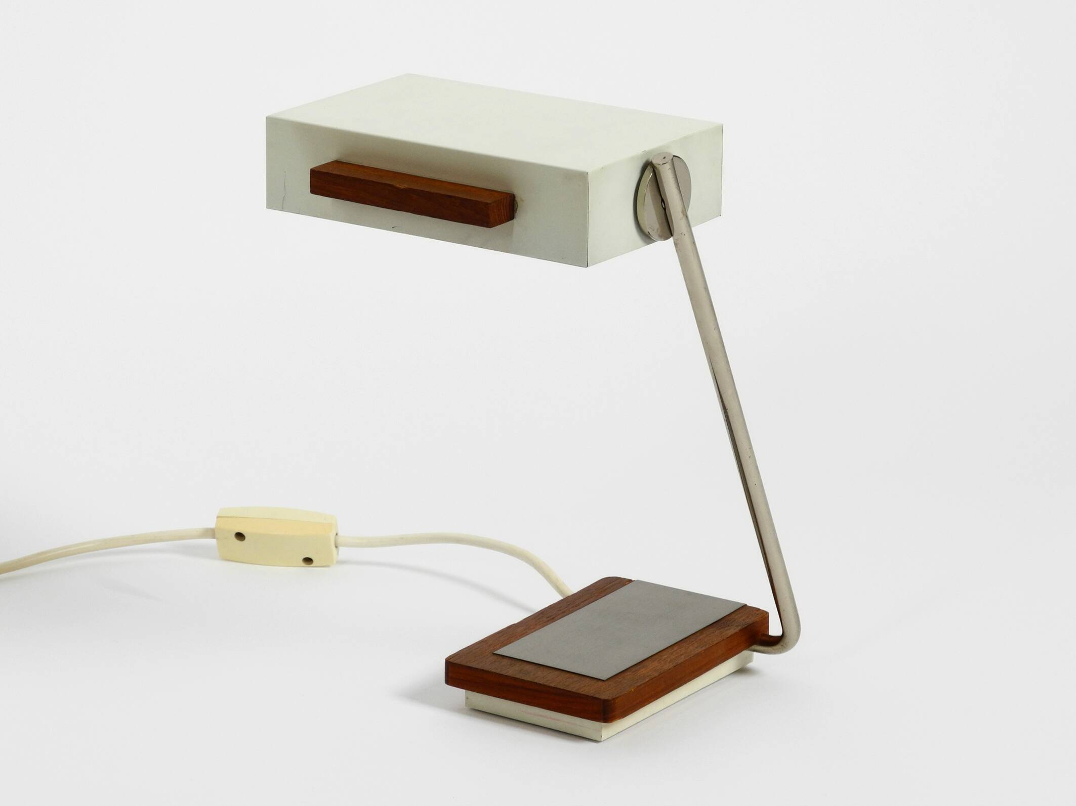 Rare original 1960s Kaiser Leuchten light metal teak table lamp