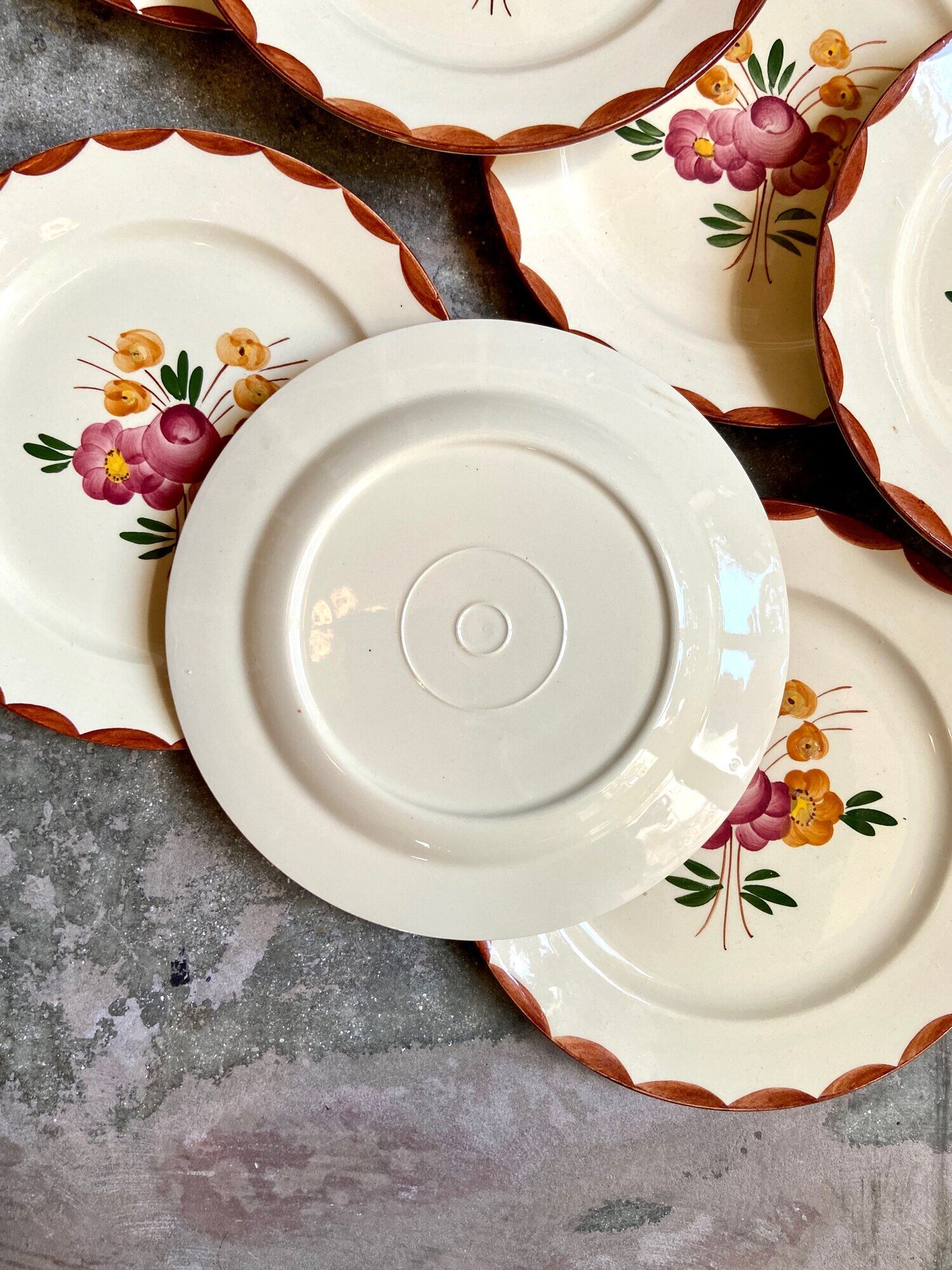 10 hand-painted Longchamp dessert plates, service "Agen" 1950s'