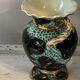 Pair of Vallauris vases in turquoise and black ceramic enhanced with o