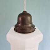 Art Deco skyscraper pendant lamp in white opaline, 1920-30