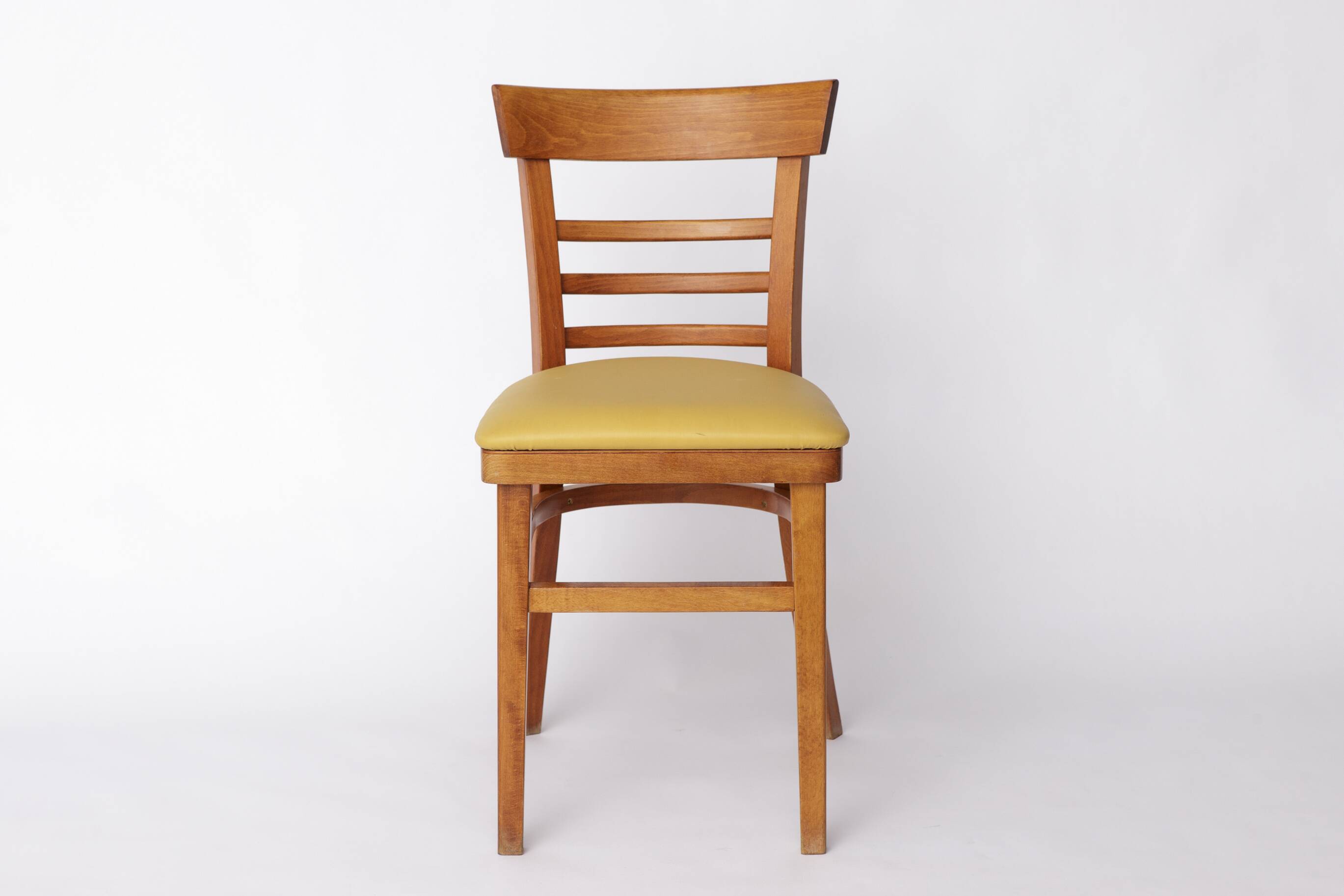 Vintage Beechwood Chair with Yellow Faux Leather Seat – 1960s/1970s Germany