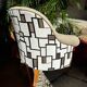 Renovated crapaud armchair with footrest - Boucle fabric