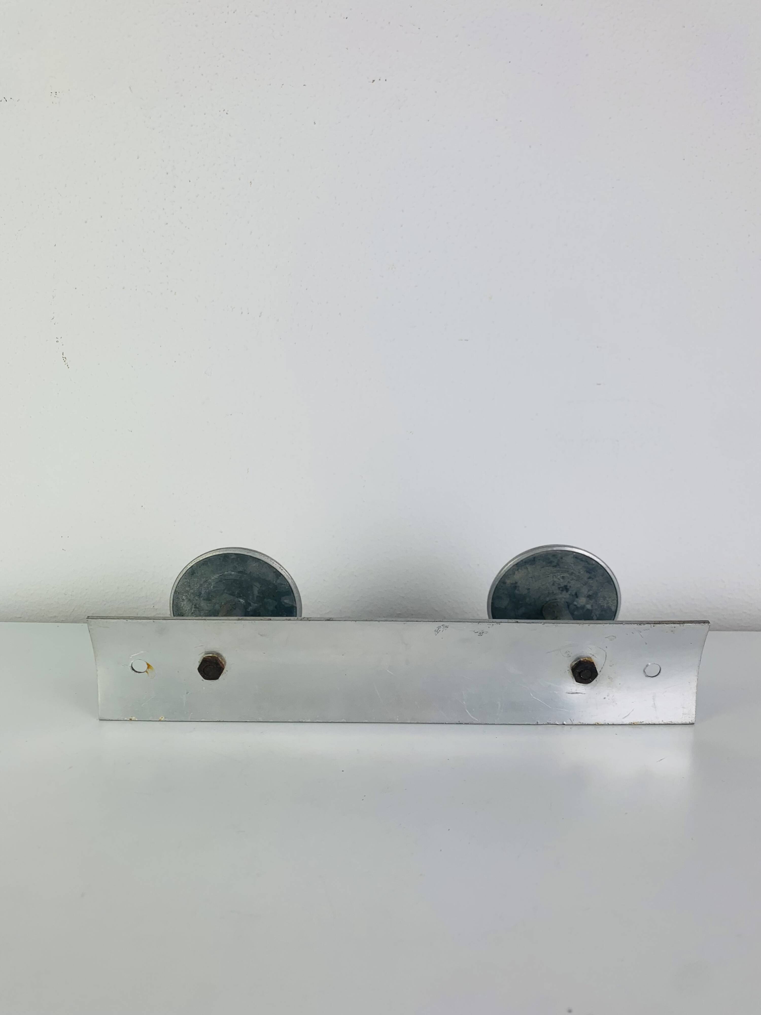 Wall-mounted aluminium coat hook, double hook, 1960s