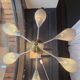 Elegant Chandelier with Six Arms, Perforated Metal Shade, Midcentury Modern