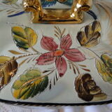 Soupière légumier avec plat anciens porcelaine barbotine H.Becquet quarqueron