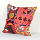 Vintage Embroidered Suzani Patchwork Pillow, Rustic Turkish Home Decor Pillow 20" X 20" AS94