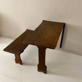 Art Deco German Wabi Sabi Brown Oak Prison Cell Table and Bench, 1930s, Set of 3