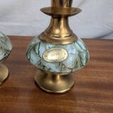 Pair of Art Deco Style Hand Painted Delft Ceramic Candlesticks