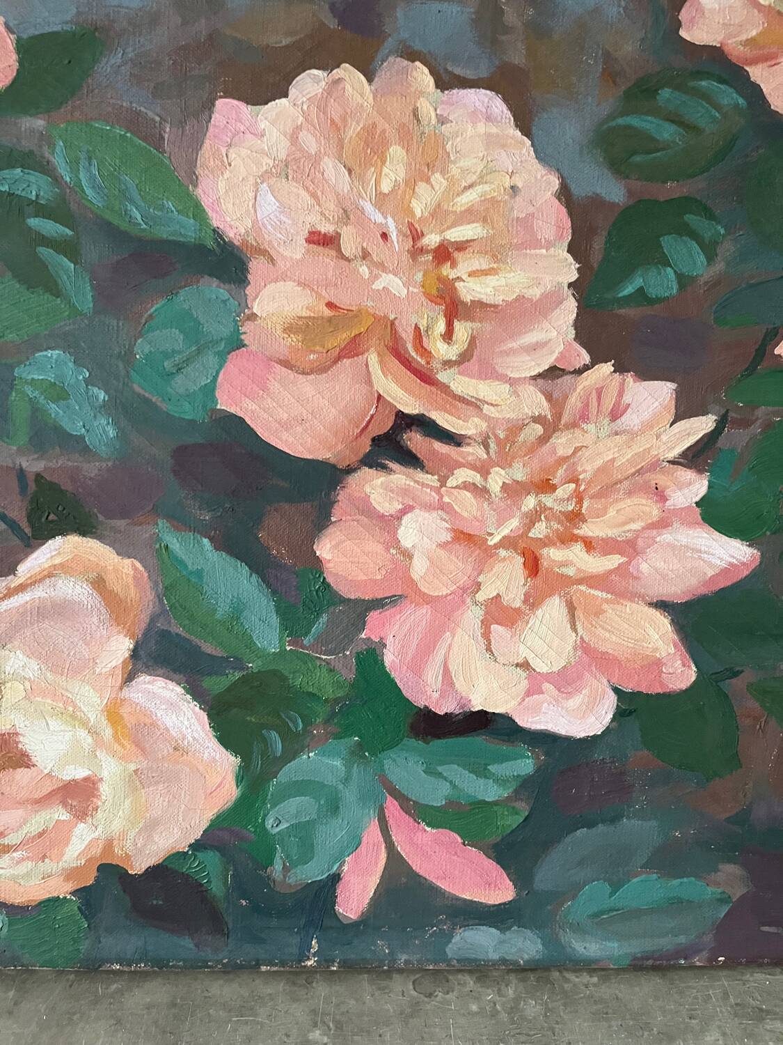 The roses, oil on canvas signed Mahelin.