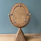 Vintage rattan table psyche mirror