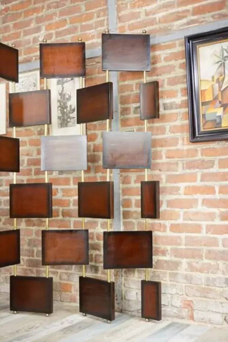Vintage screen in wood and brass