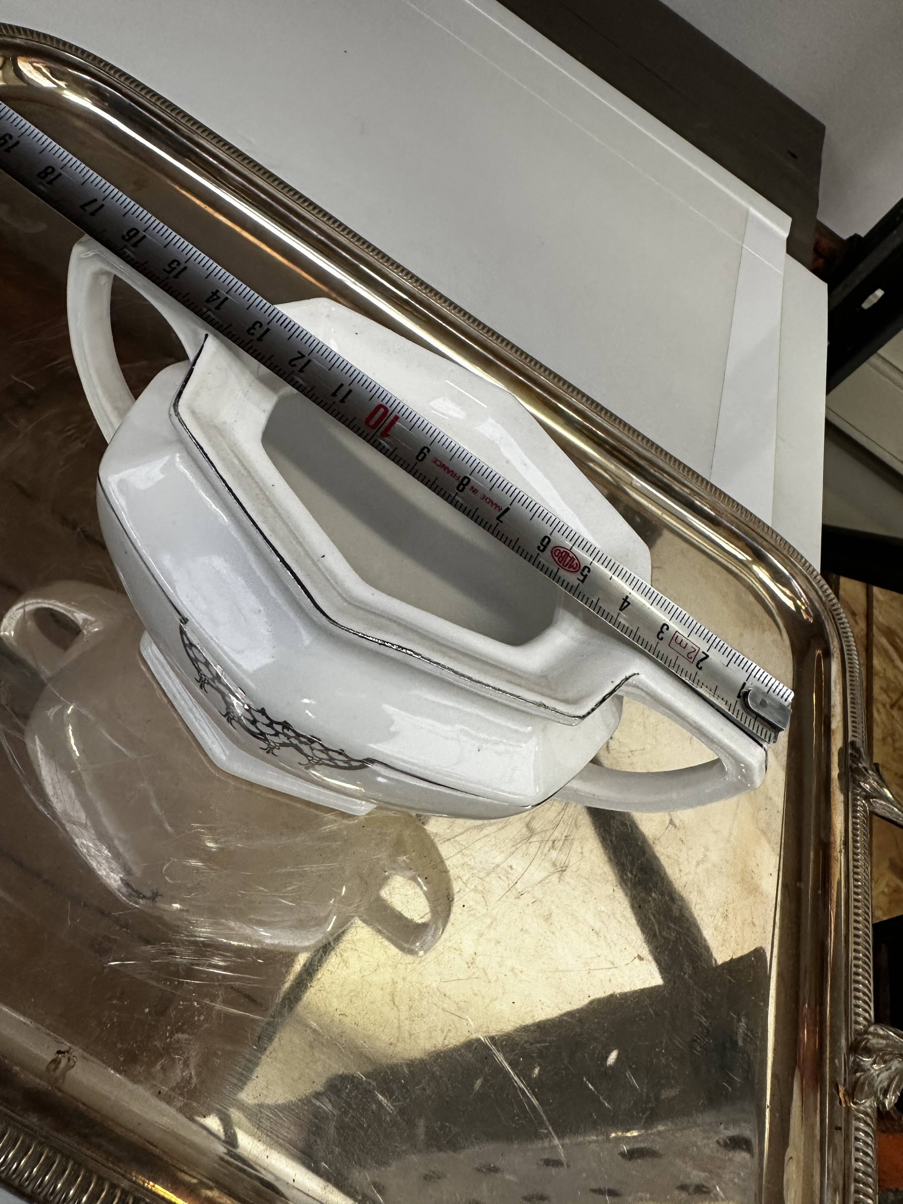 Art Deco sugar bowl circa 1930-40 Czechoslovakian porcelain - Silver trim