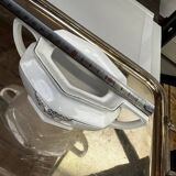 Art Deco sugar bowl circa 1930-40 Czechoslovakian porcelain - Silver trim