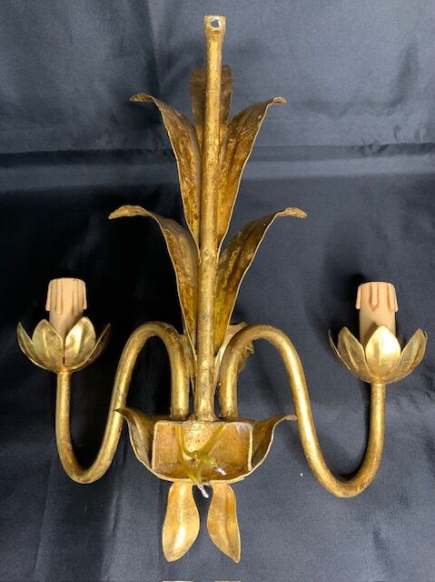 Wall lamp 2 lights golden metal design flower Rose style Italy