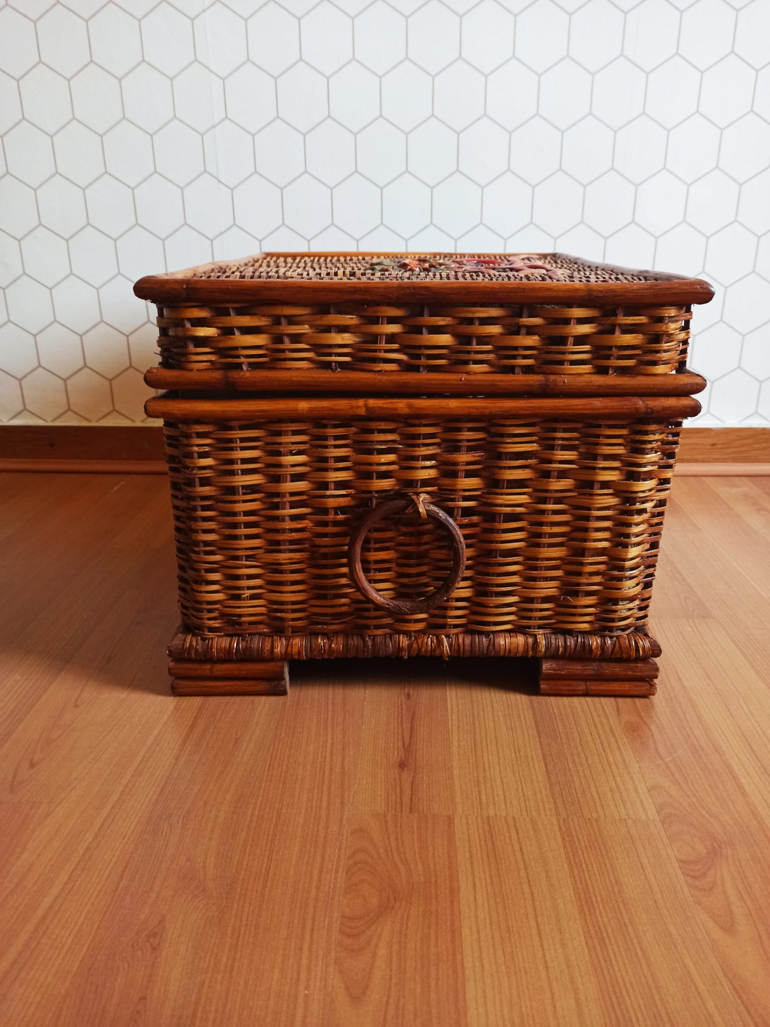 Ancient wicker, rattan and bamboo chest