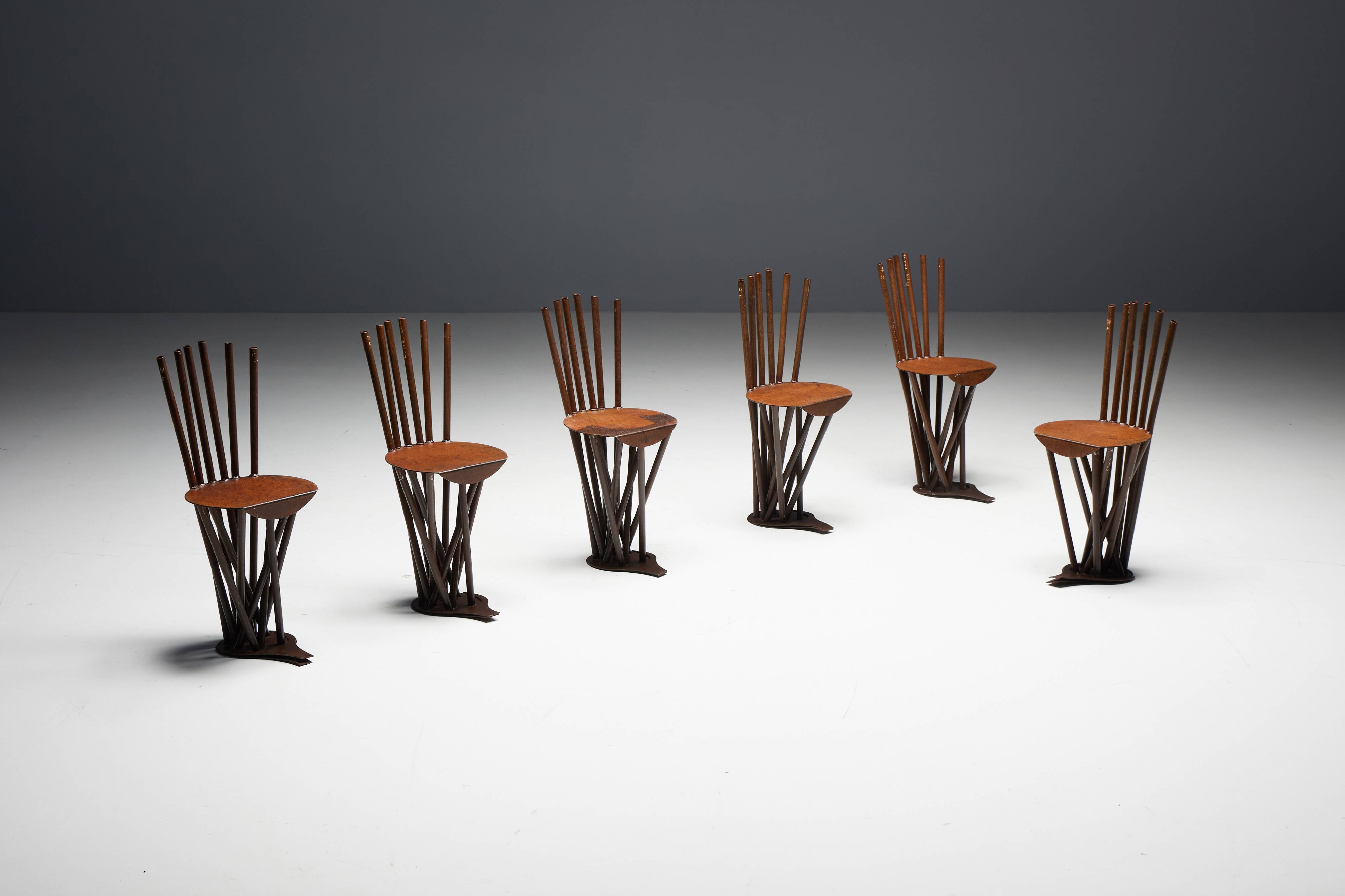 Industrial Wabi Sabi Primitive Chairs, France, 1950s