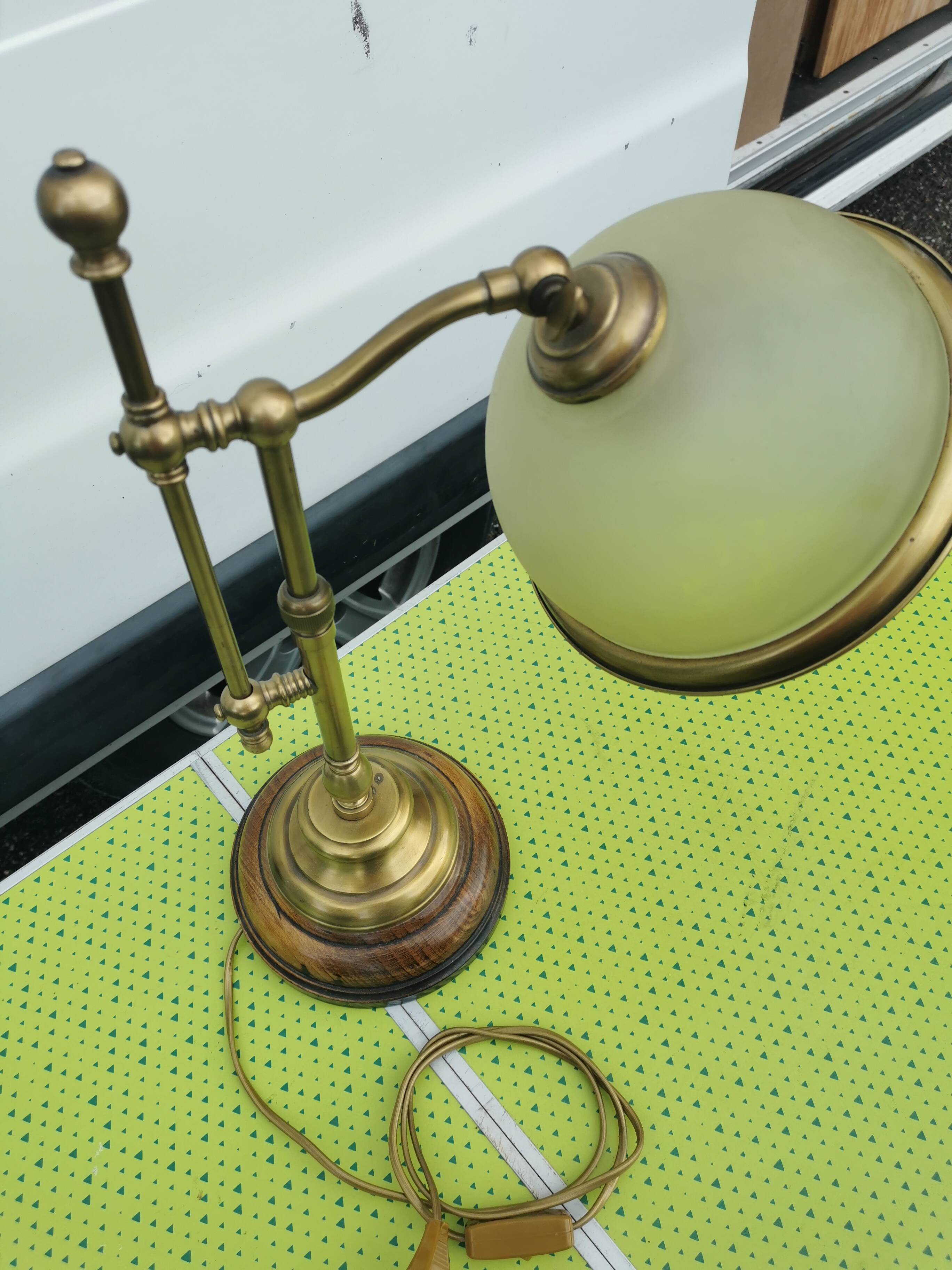Lampe Italienne 45cm vintage bois, laiton et verre