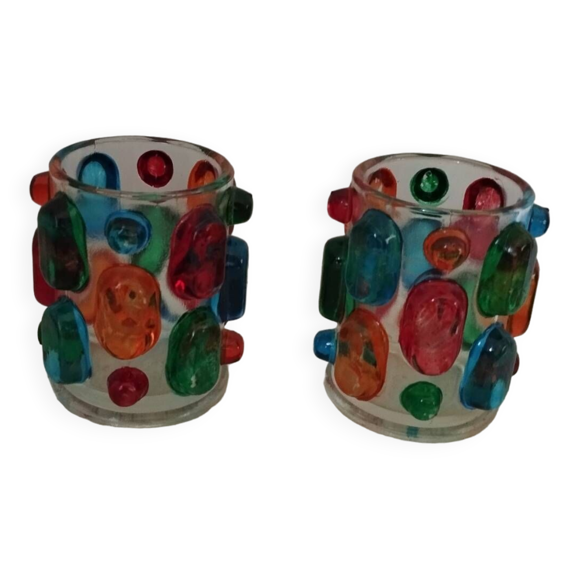 Pair of 70s Rainbow tealight holders