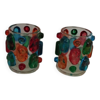 Pair of 70s Rainbow tealight holders