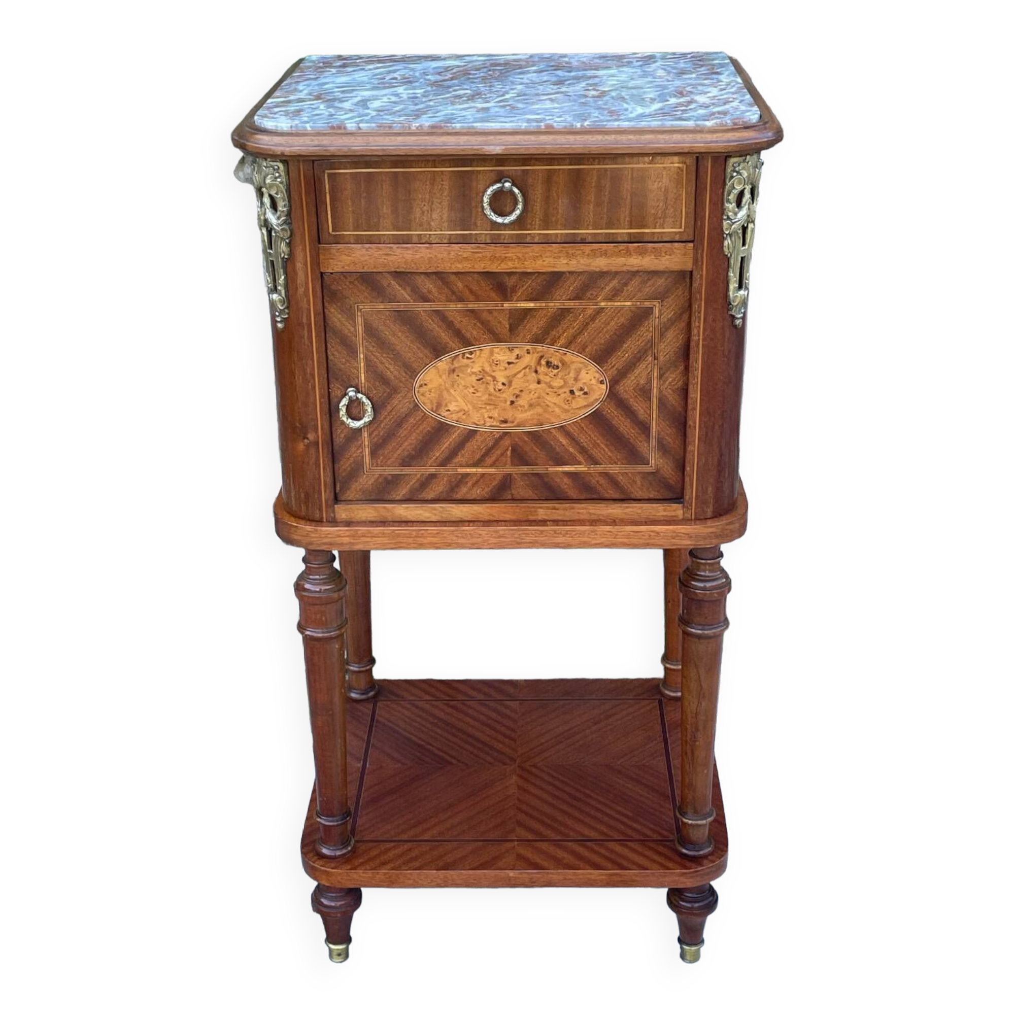Bedside table in wood marquetry from the 19th century