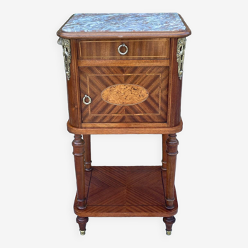 Bedside table in wood marquetry from the 19th century