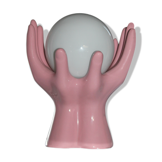Lampe mains vintage céramique et globe opaline