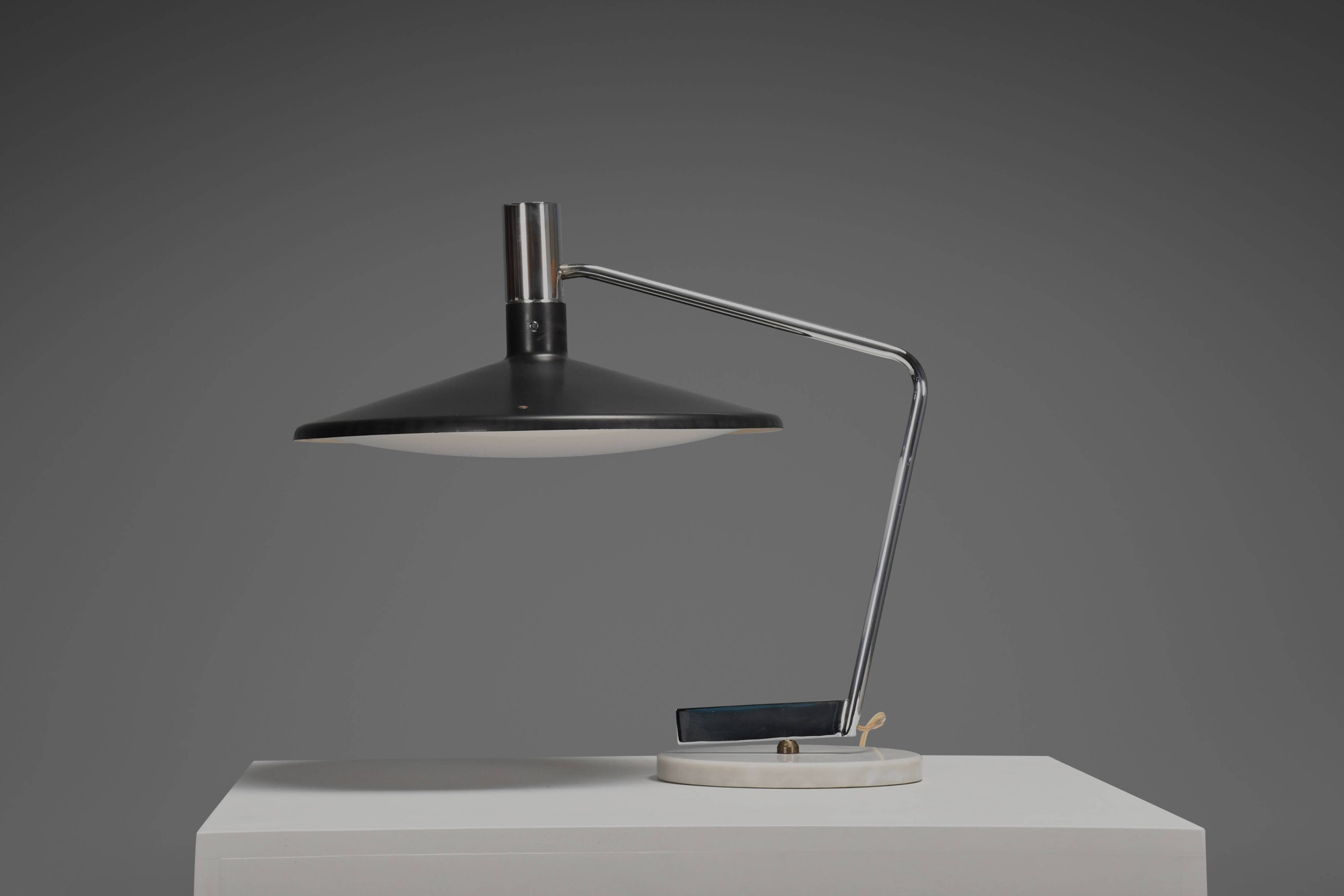 Metal, chrome and marble table lamp by Georges Frydman for EFA, France 1960s