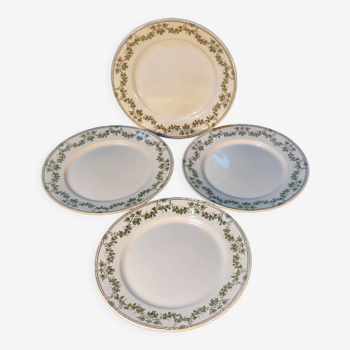 Lot de 4 assiettes plates anciennes en demi-porcelaine de Badonviller