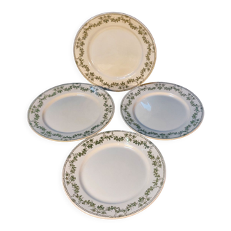 Lot de 4 assiettes plates anciennes en demi-porcelaine de Badonviller