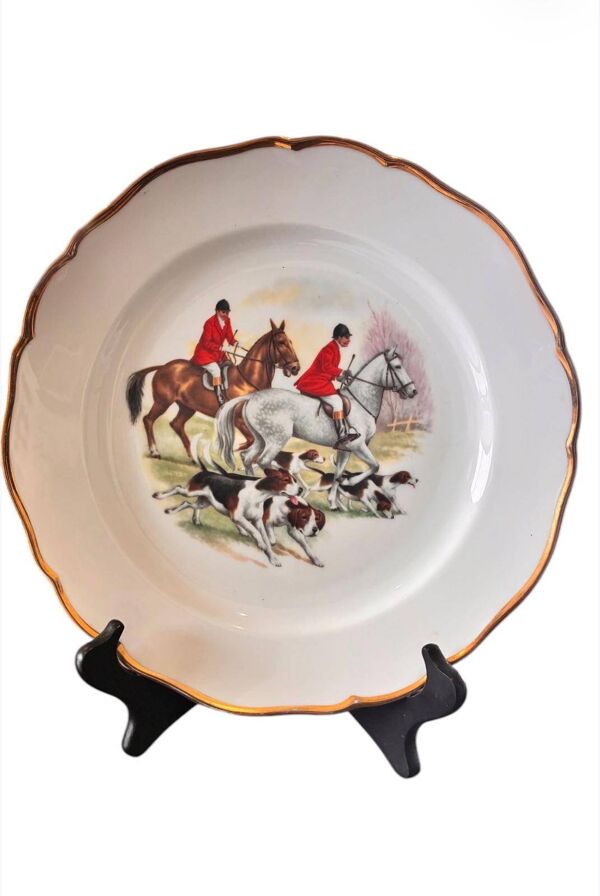 Assiettes de chasse en porcelaine de Limoges vintage - Peintes à la main équestre x 2
