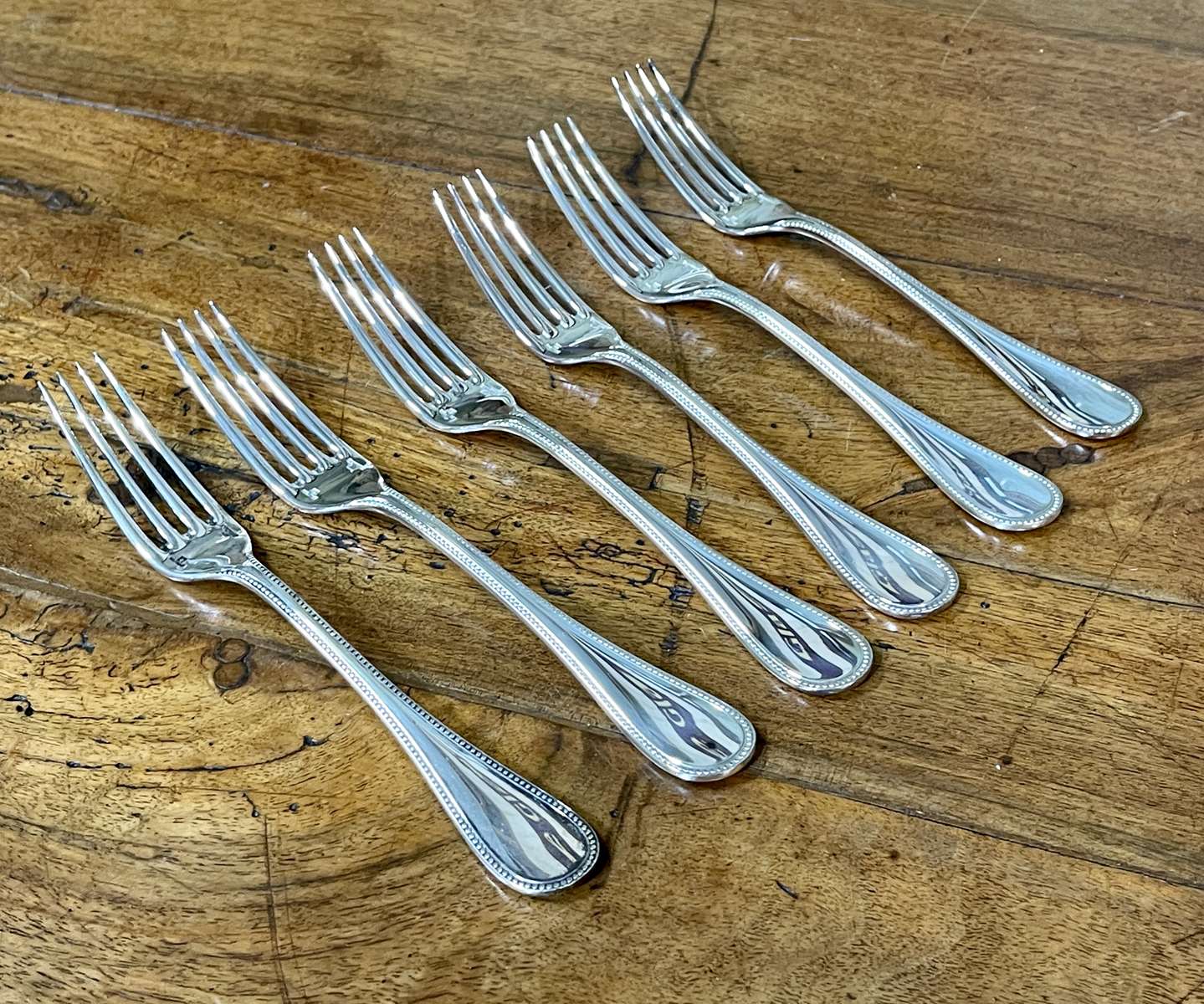 Series of 6 Christofle dessert forks model silver metal pearl