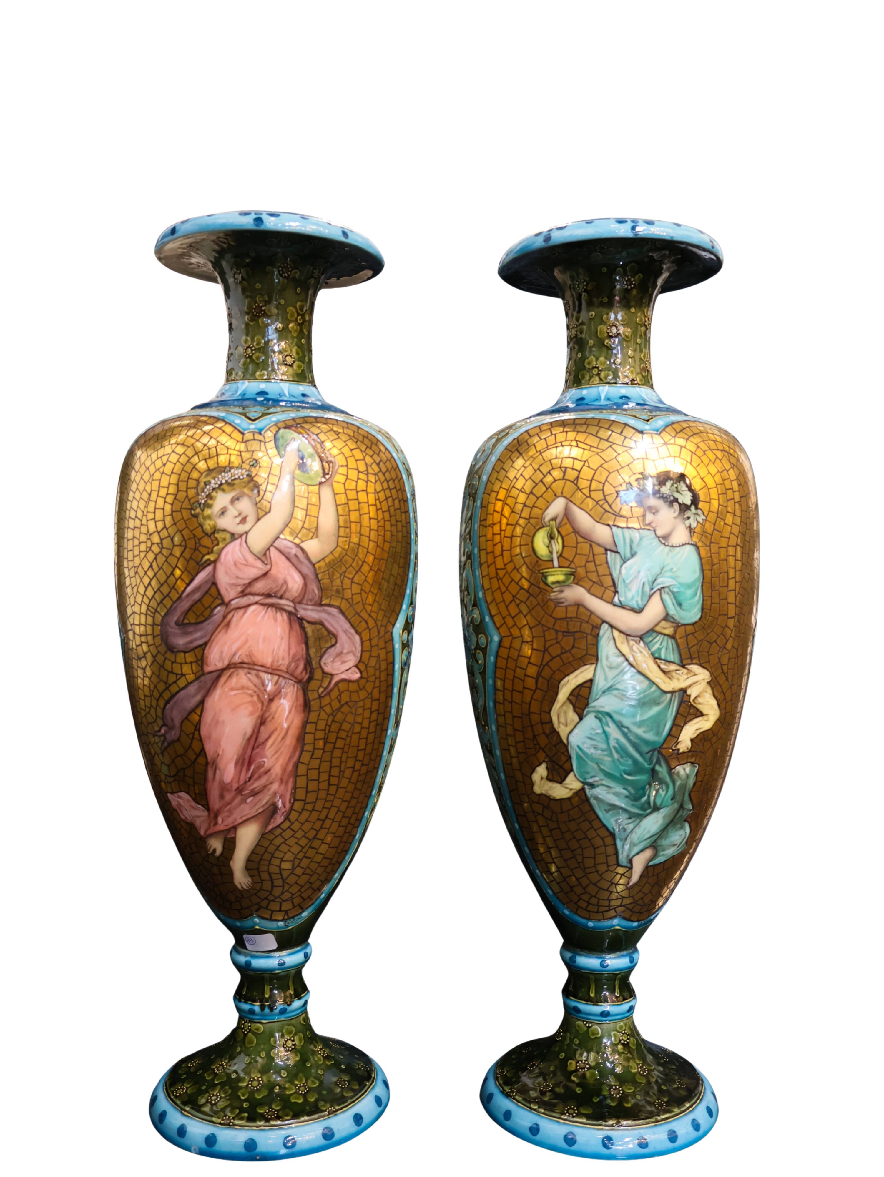 Pair of Art Nouveau vases in glazed ceramic signed Catelin