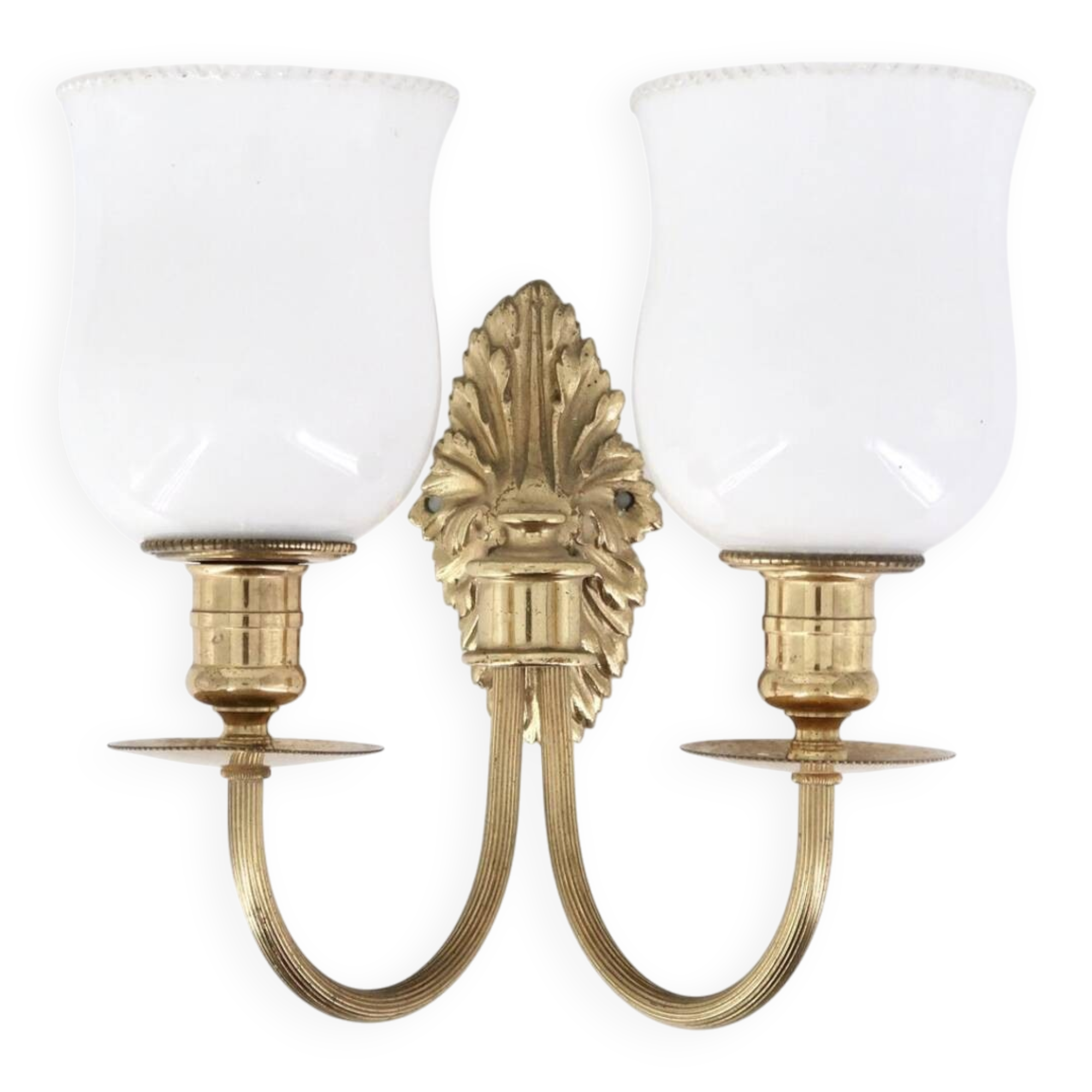 Applique double en laiton et verre opaque, années 50