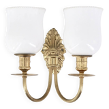 Applique double en laiton et verre opaque, années 50