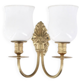 Double wall light in brass and opaque glass, 1950s
