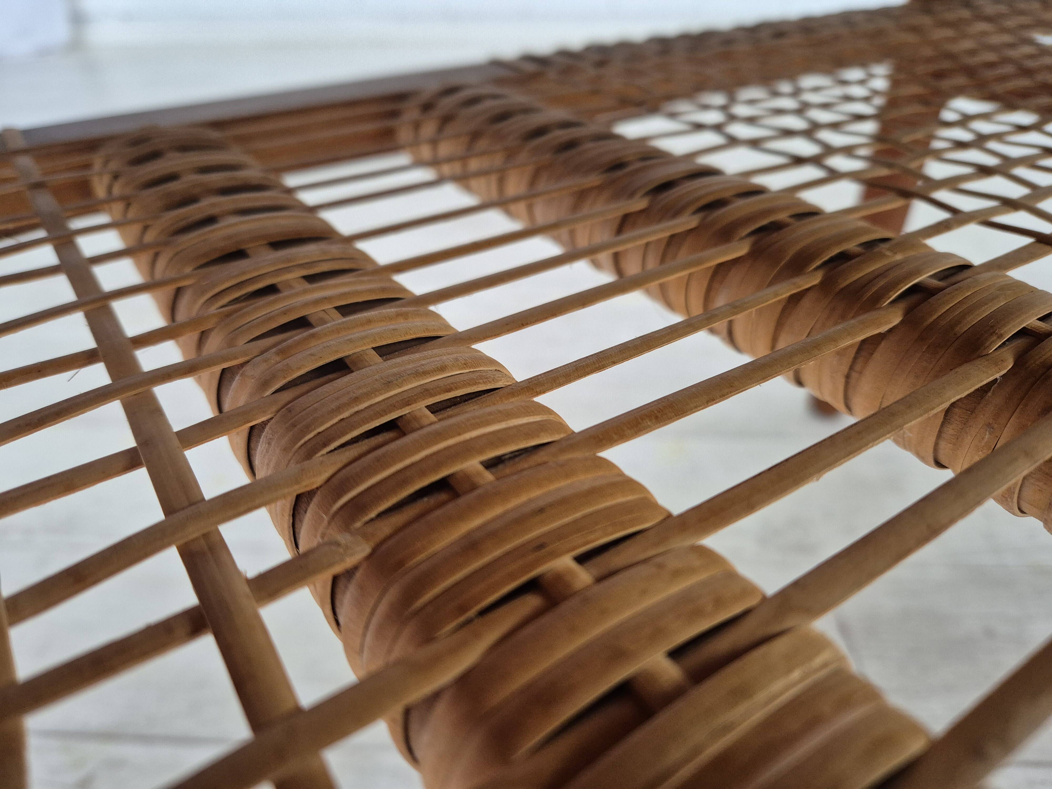 1970s, Scandinavian coffee table, original condition, teak wood, rattan.