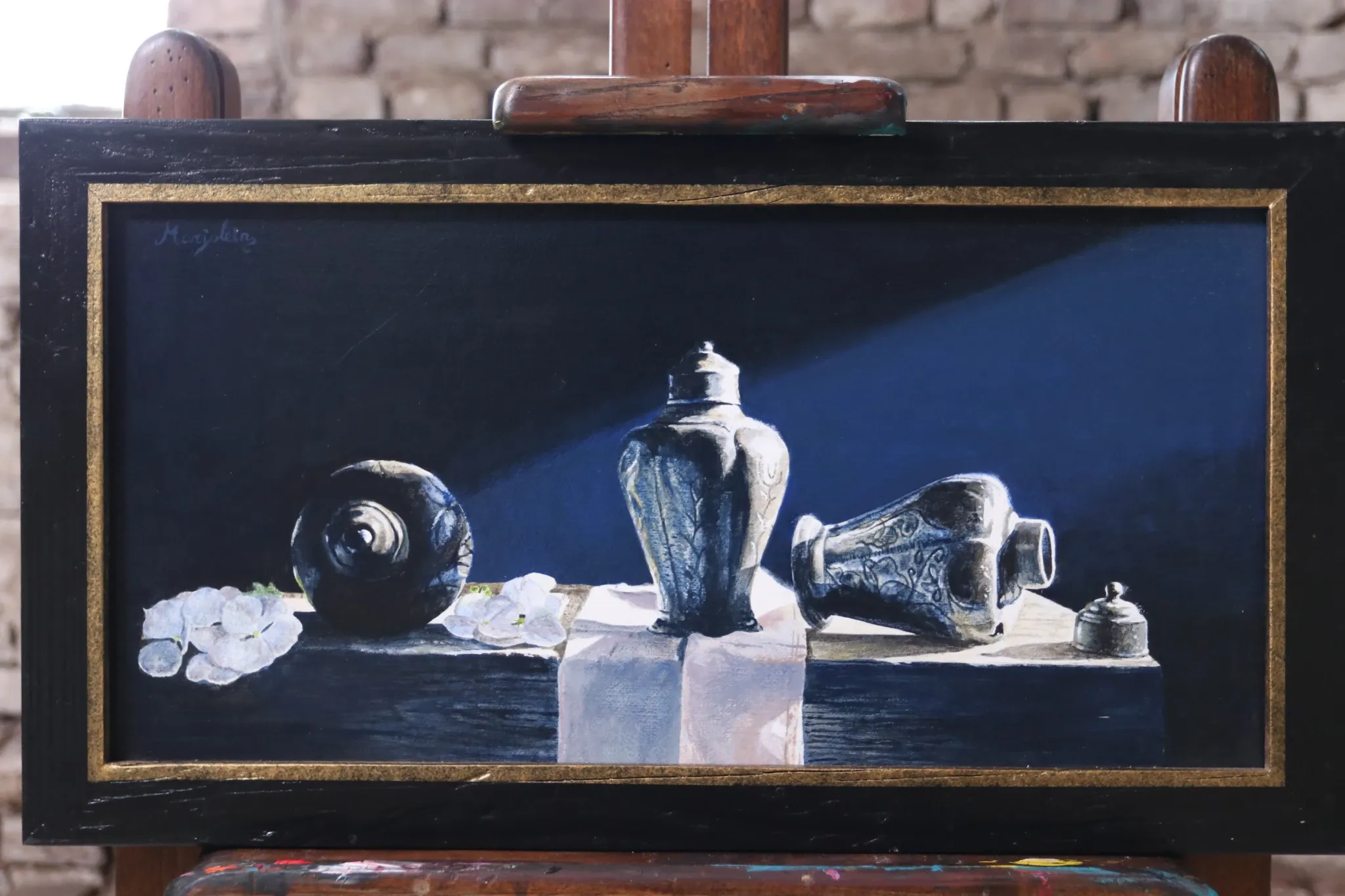 Still life with three pewter tea caddies – Marjolein van den Berg, c. 2011