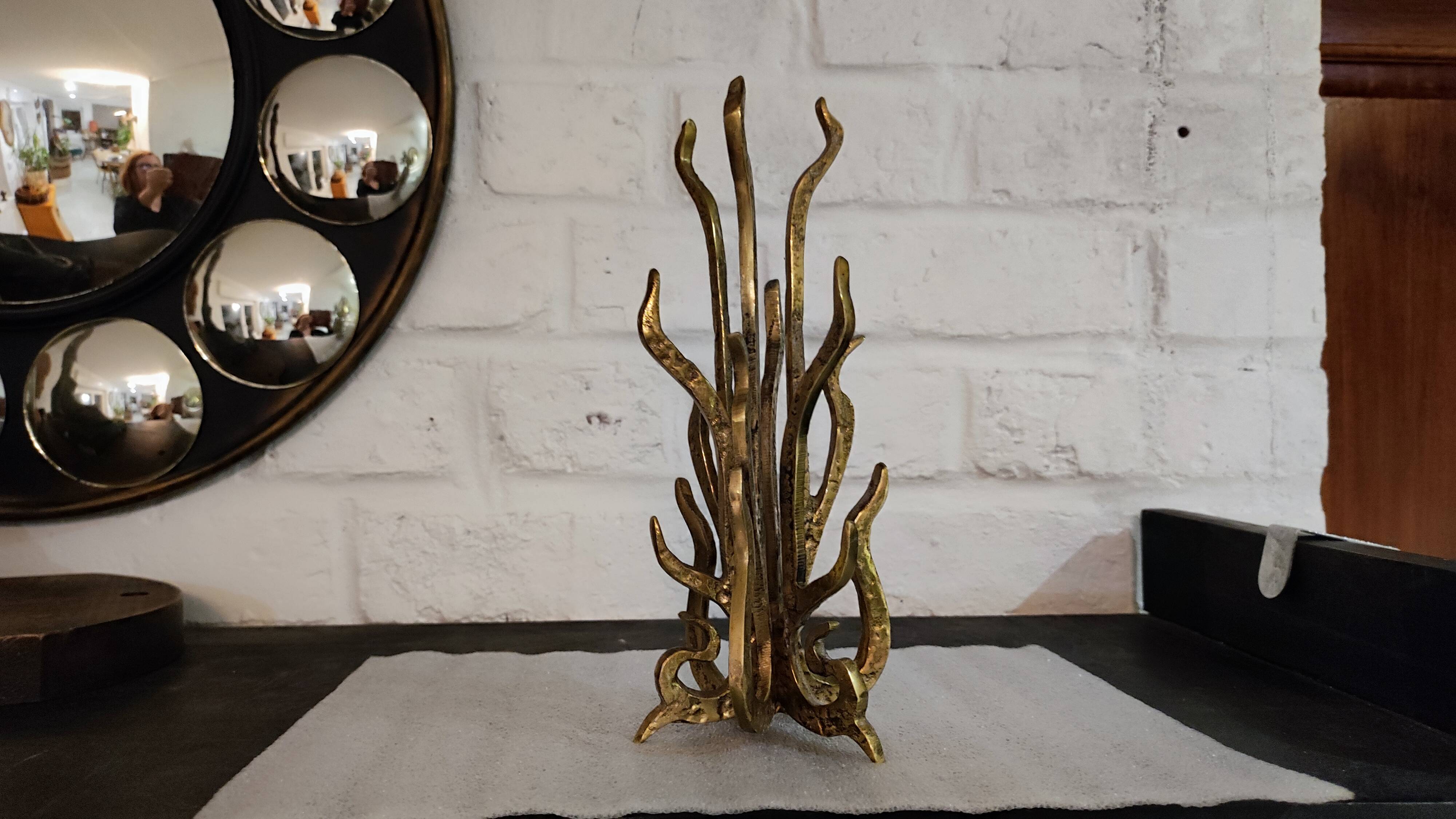 Brutalist Bronze Sculpture Candle Holder or Vase by Heinz Goll