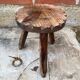 Tabouret de Traite Ancien Tripode Bois Brut Art Populaire Vintage #C60
