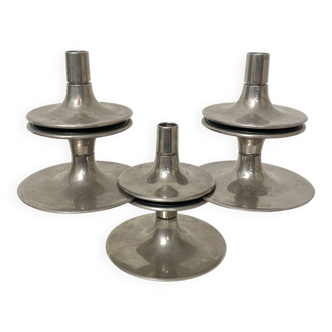 Set of three stainless steel candle holders, 970