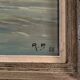 Oil on hardboard beachfront with fishermen on foot 1958 by RP