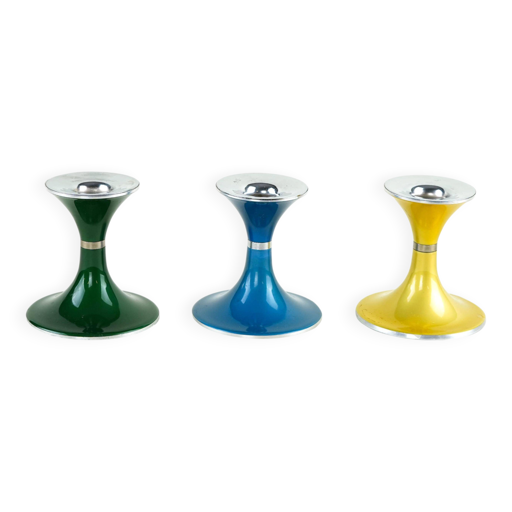 Candlestick set by Bjørn Engø, lacquered metal Space Age design, Norway